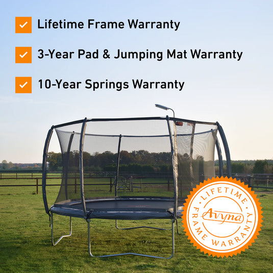 12′ Round Pro-Line Avyna Above Ground Trampoline with Enclosure