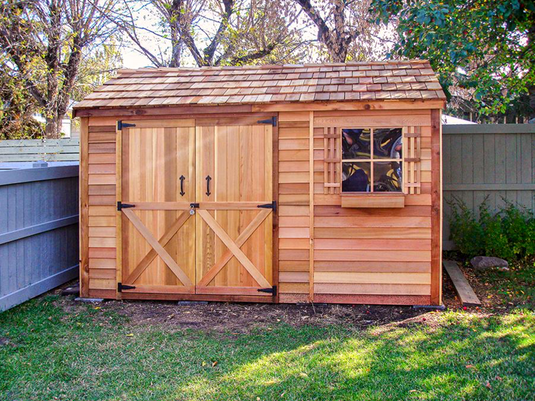 CedarShed Bayside Double Door Lifestyle 1 Marin Backyards