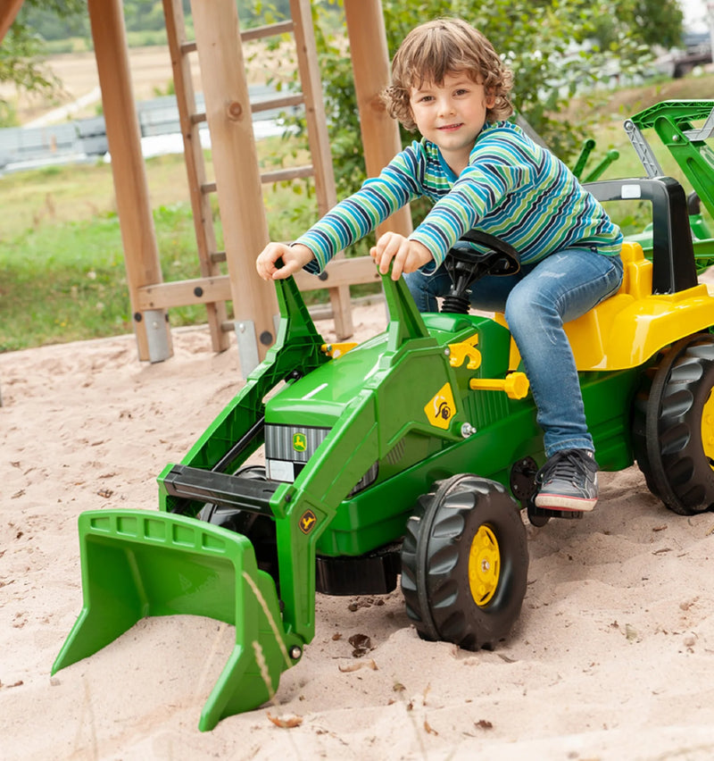 Load image into Gallery viewer, Ride On John Deere Pedal Loader With Backhoe In Action 1 Marin Backyards
