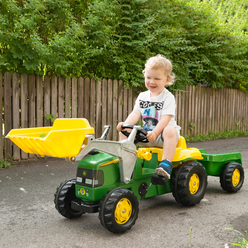 Load image into Gallery viewer, Ride On John Deere Pedal Tractor With Loader In Action 1 Marin Backyards
